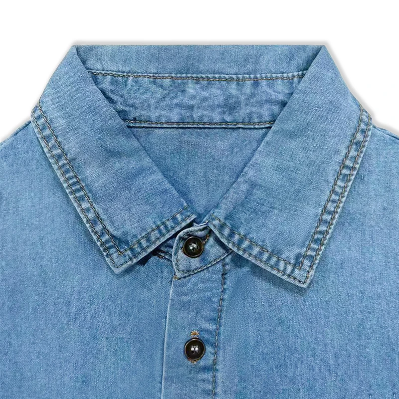Men's Thin Denim Long Sleeve Shirt, Lapel Solid Color Button Down Casual Blouse, Men Spring Autumn Daily Wear Inner & Outer Top view 6