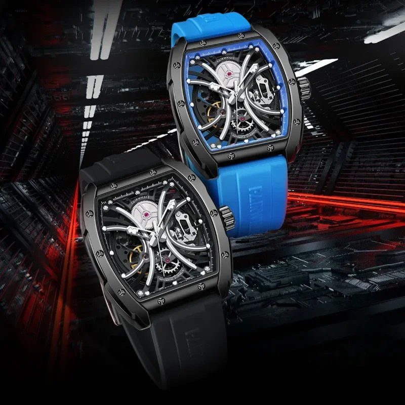 Wine Barrel Hollow Tourbillon Automatic Mechanical Watch Men Stainless Steel Case Automatic Glow in The Dark Waterproof Watch