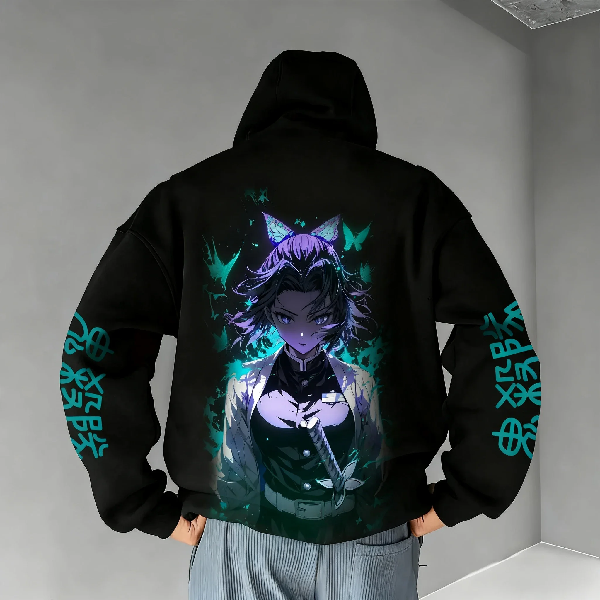 Demon Slayer Anime Autumn/Winter Hoodie 2026 Men's  Kochou Shinobu Colorful Printed Harajuku Casual Sports Parent Child Top
