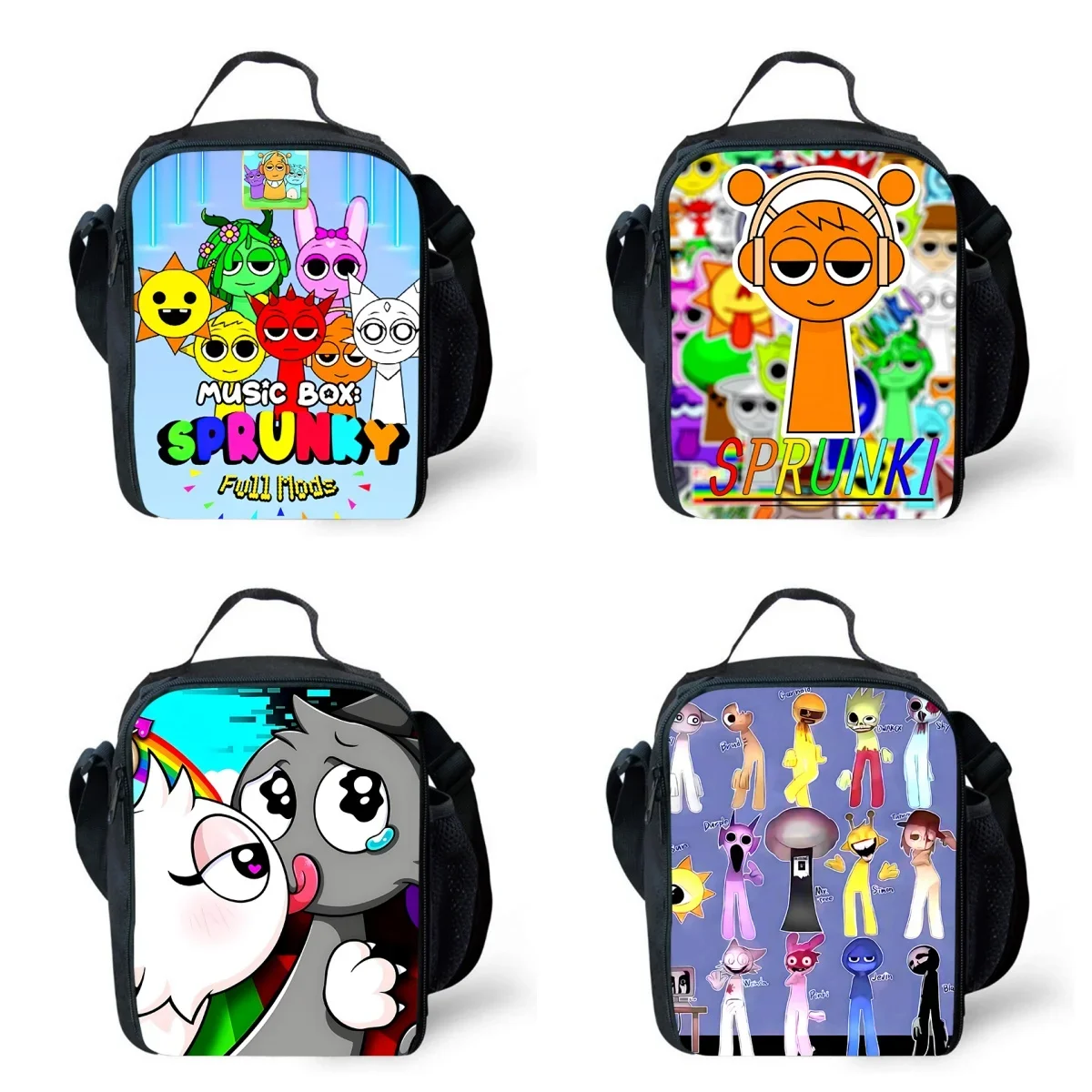 Sprunki Lunch bags for Child,Cartoon School Picnic Bags for Girls Boys,Large Kids Insulation Cooler Bags for Aged 4-10 years