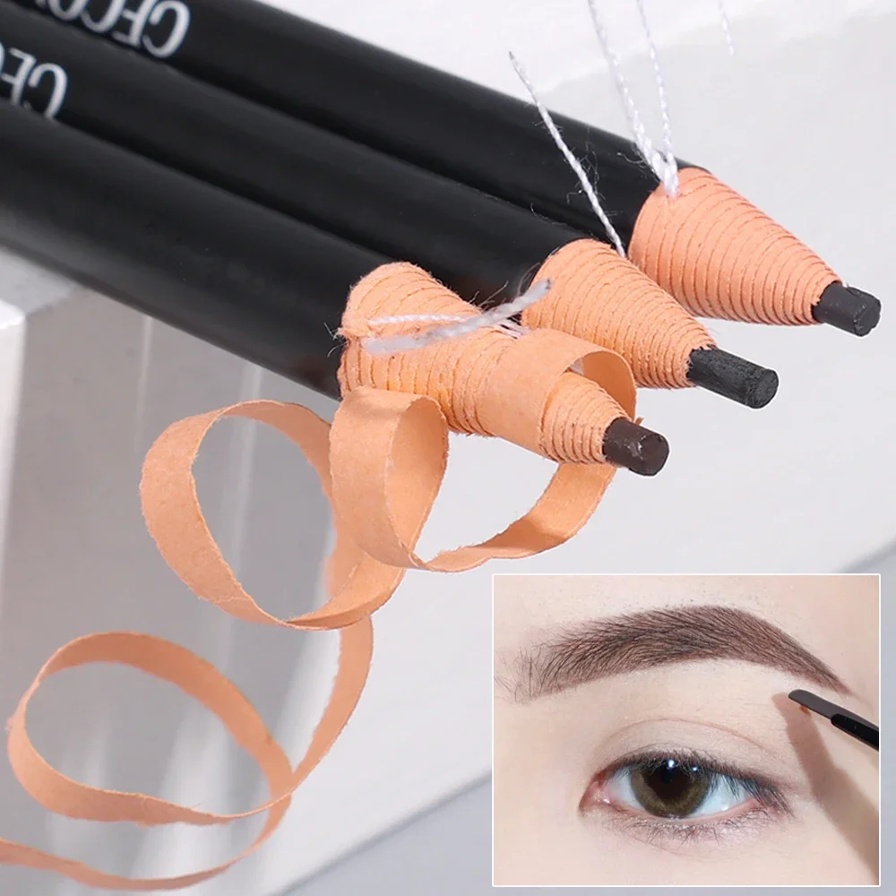 Double-end Microblading Eyebrow Pencil Tattoo Waterproof Lasting Black Pull Line Eye Brow Pen Enhancers Korean Make Up Cosmetic