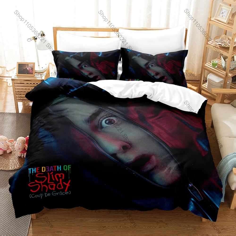 

Hip Hop Eminem The Death of Slim Shady Print 3 Piece Washable Bed Cover Pillowcases Household Bedroom Bed Sheet Set