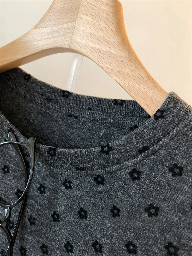 تي شيرت كوري فريد من نوعه بطبعة زهور عتيقة طويلة Sve تي شيرت ex كاجوال متعدد الاستخدامات بطبقة أساسية لربيع الخريف #2