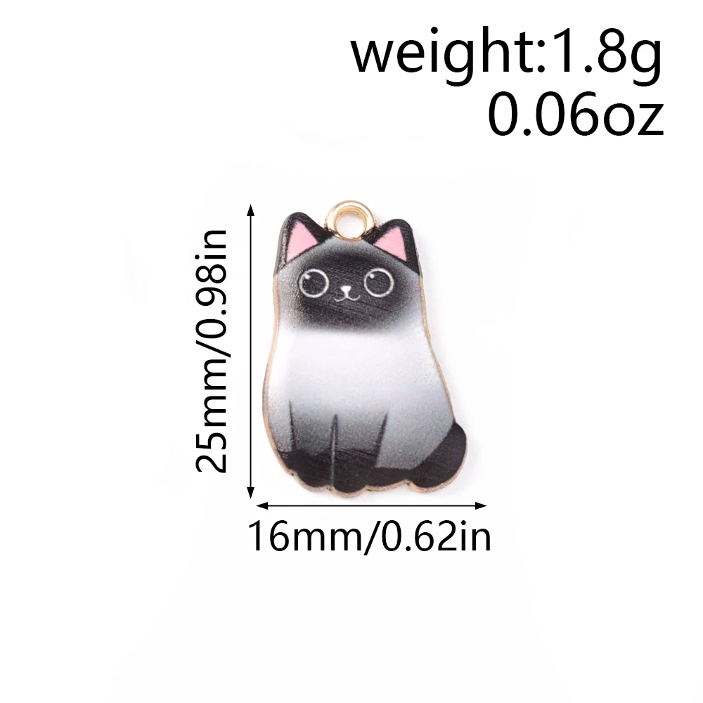 Leslie 10 Stück Cartoon-Emaille-Katzen-Charms, niedliche goldfarbene Metall-Tierkatzen-Anhänger für DIY-Halsketten, Armbänder, Schmuckherstellung – Detail 13