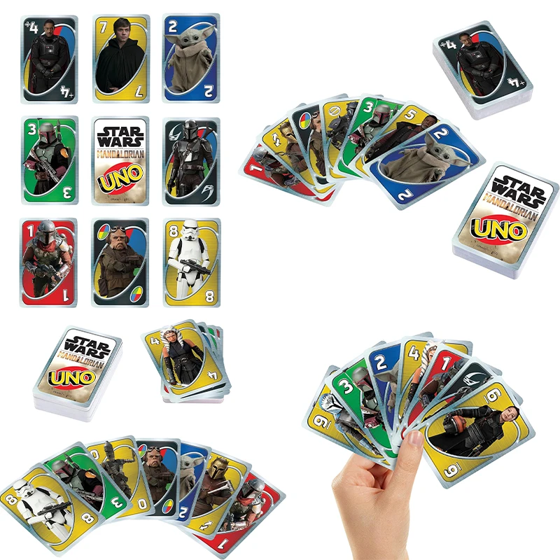 Mattel Games UNO The Mandalorian kartu permainan papan permainan untuk orang dewasa keluarga malam berkemah dan remaja liburan hadiah mainan untuk anak-anak