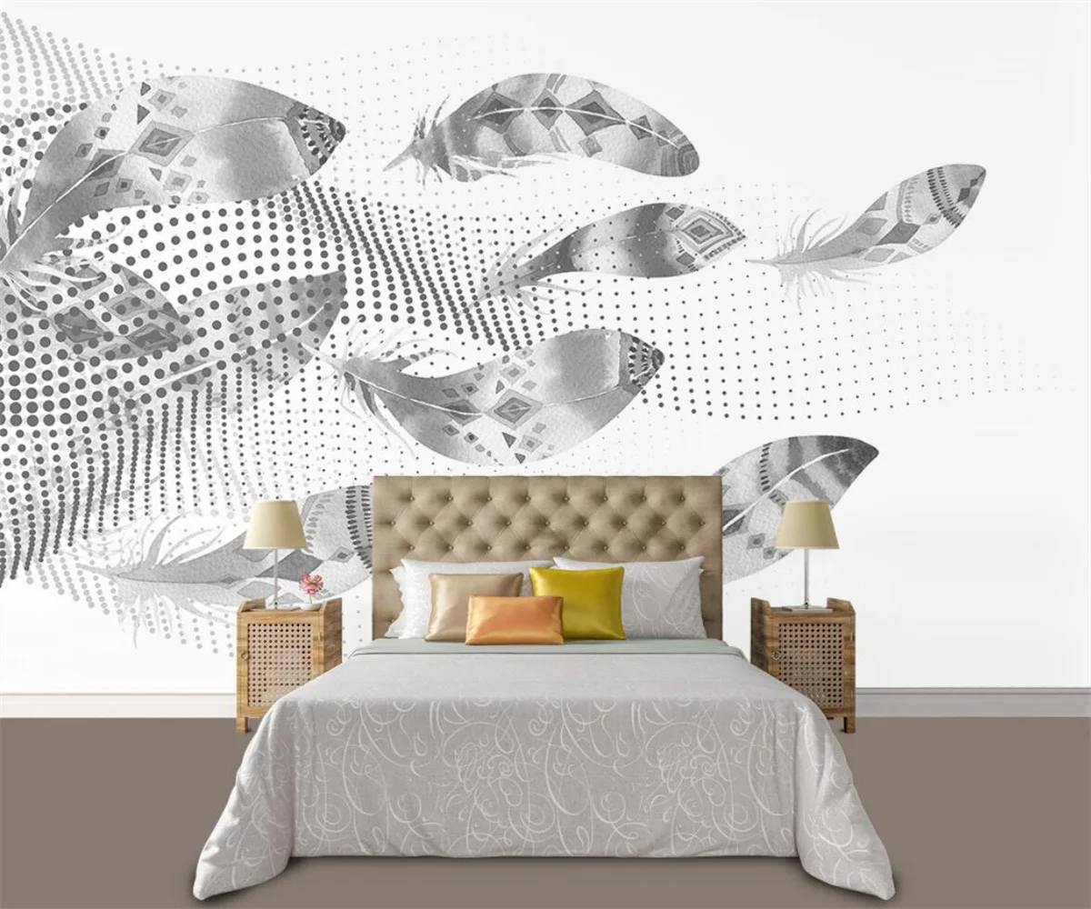 Custom 3D Photo Wallpaper black and white Feather Murals Modern Bedroom Living Room Sofa TV Background Art papel de parede