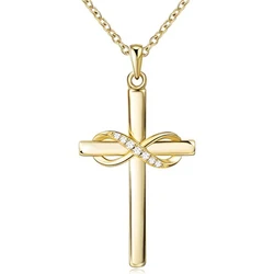 Huitan Cross with Infinity Sign Pendant Necklace for Women Simple Stylish Gold Color Neck Accessories Temperament Lady Jewelry