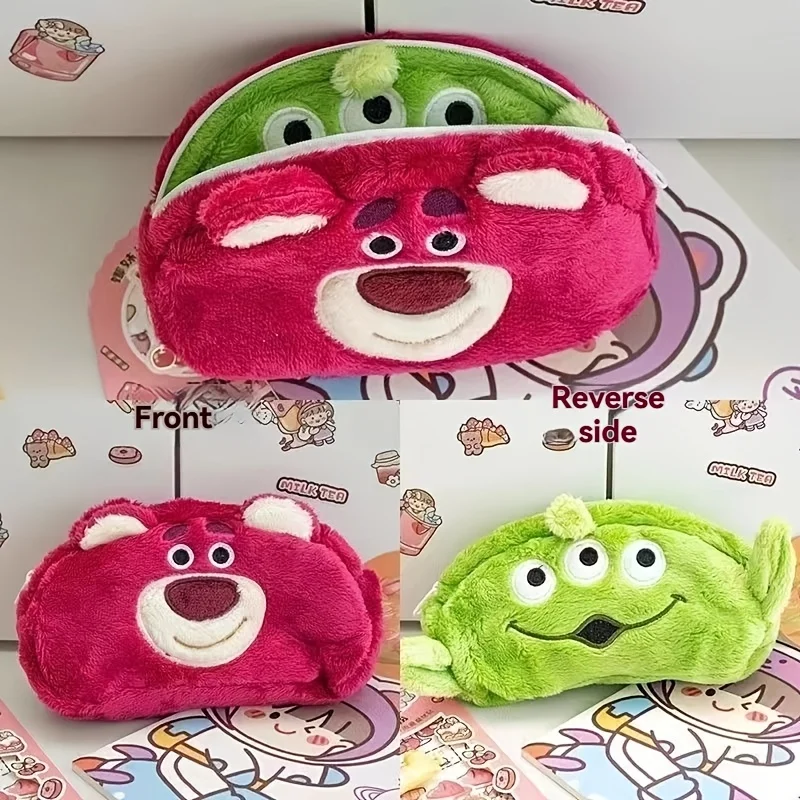 disney Strawberry Bear Three Eyes cute bag,Double sided Pen Case,funny Pen Case,for storing study stationery ,school supplies