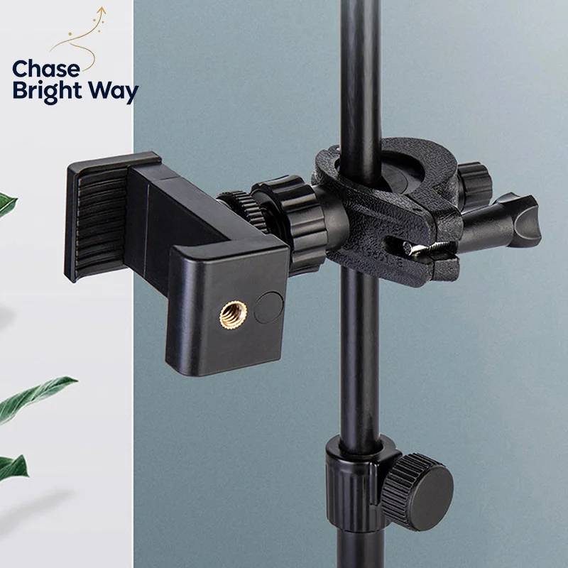 1 Set SLR Camera Phone Holder For Circular Lamp Tripod Phone Live Streaming Bracket Automatic Clamping 360 ° Rotating Bracket