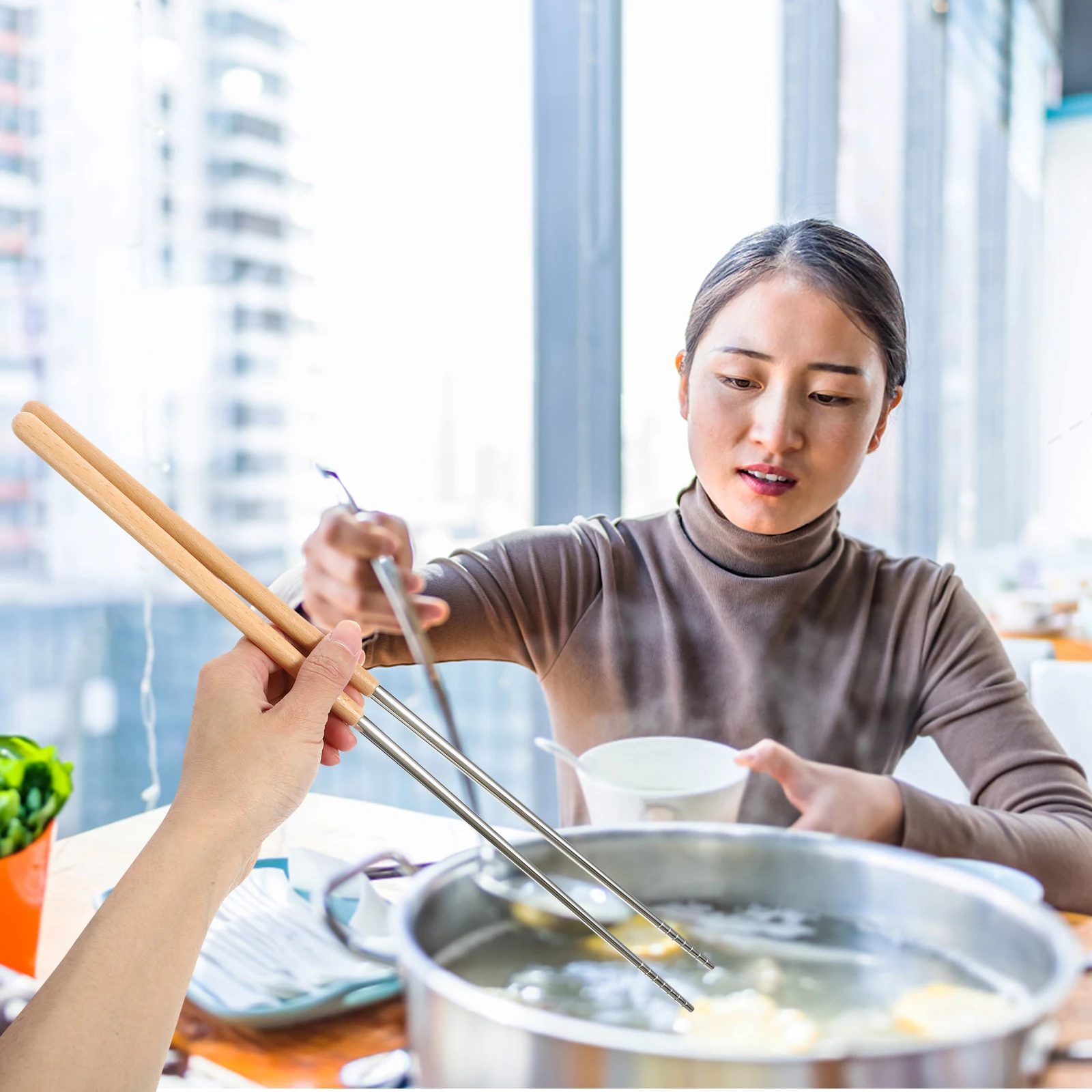 

1 Pair Stainless Steel Long Chopsticks Heat Resistant Frying Chopsticks For Hot Pot Noodles Cooking Restaurant Use Silver