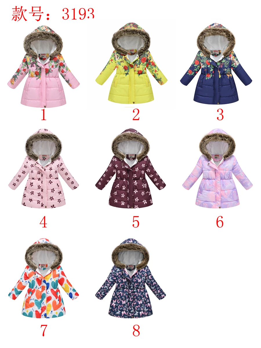 

Winter new girls' thick cotton coat for ages 3-11, fashionable fur collar, waist cinching, stylish and versatile warm cotton coa
