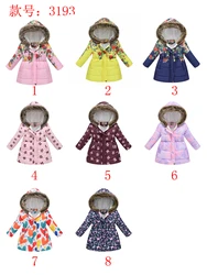Winter new girls' thick cotton coat for ages 3-11, fashionable fur collar, waist cinching, stylish and versatile warm cotton coa