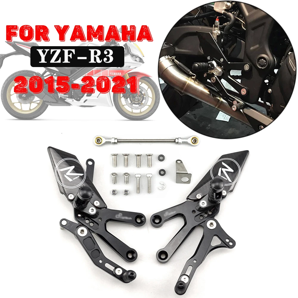 MTKRACING For YAMAHA YZF-R3 YZF R3  2015-2021 Rear Sets Heighten Pedal Adjustable Rearsets FootPegs Shift Lever Brake Kit