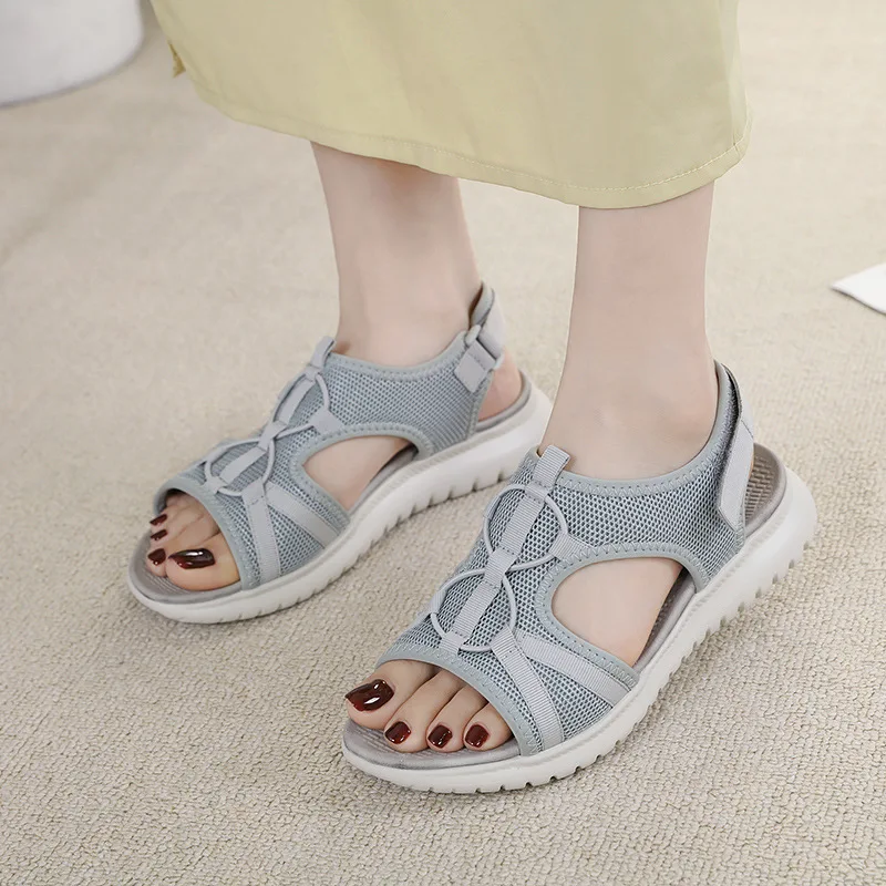 SIKETU Brand Casual Summer Wedge Sandals Women Solid Color Breathable Round Toe Shoes Slip on Hook Loop Beach Outside Office 42