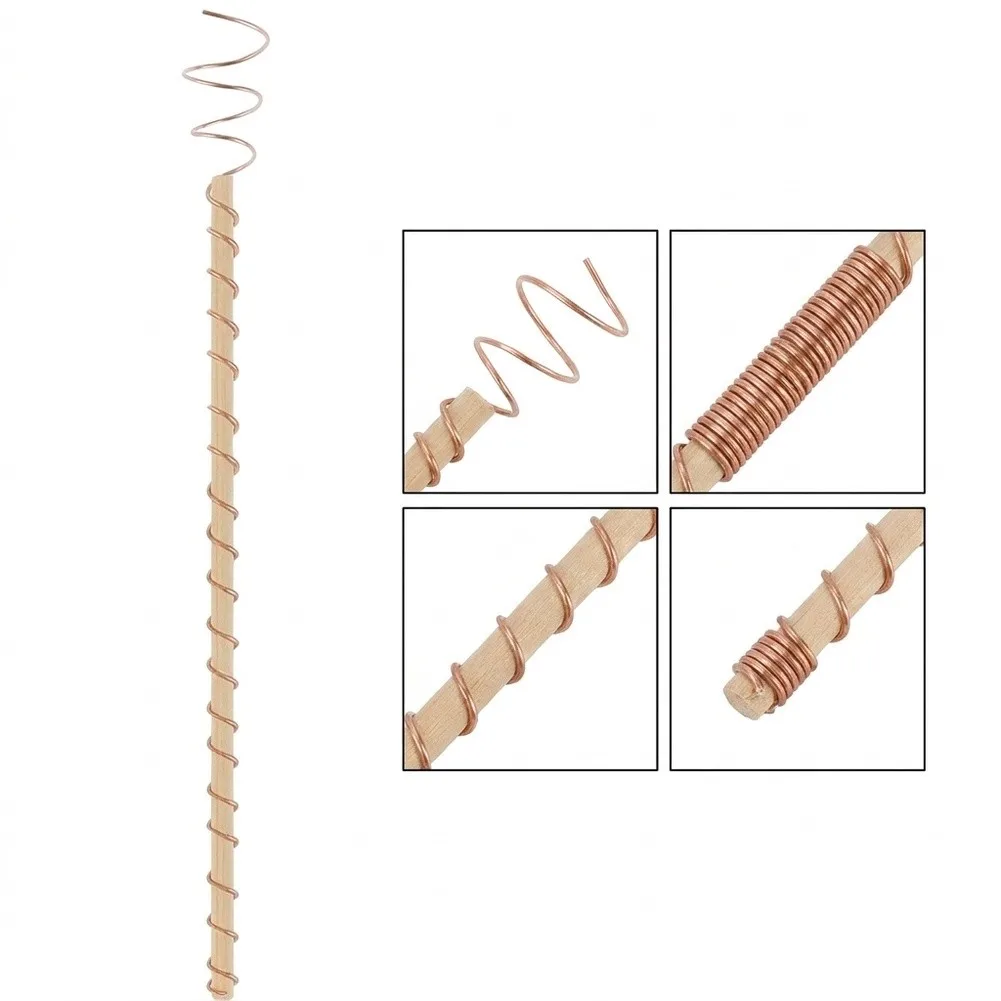 6 Pack Electroculture Garden Stakes, 11.8 Inch Copper Coil Plant Support With Wooden Pole, Spiral for antenna For Boosting