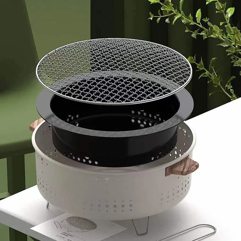 New Outdoor Smokeless Round Grill Small Stove Charcoal Grill Portable Korean Style Camping Barbecue Tabletop Stove