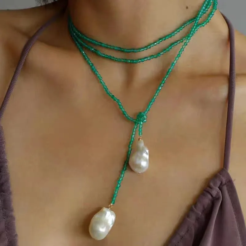 

Ожерелье Jenny&dave во французском стиле с натуральным барочным жемчугом и зеленым агатом, ювелирное украшение для женщин