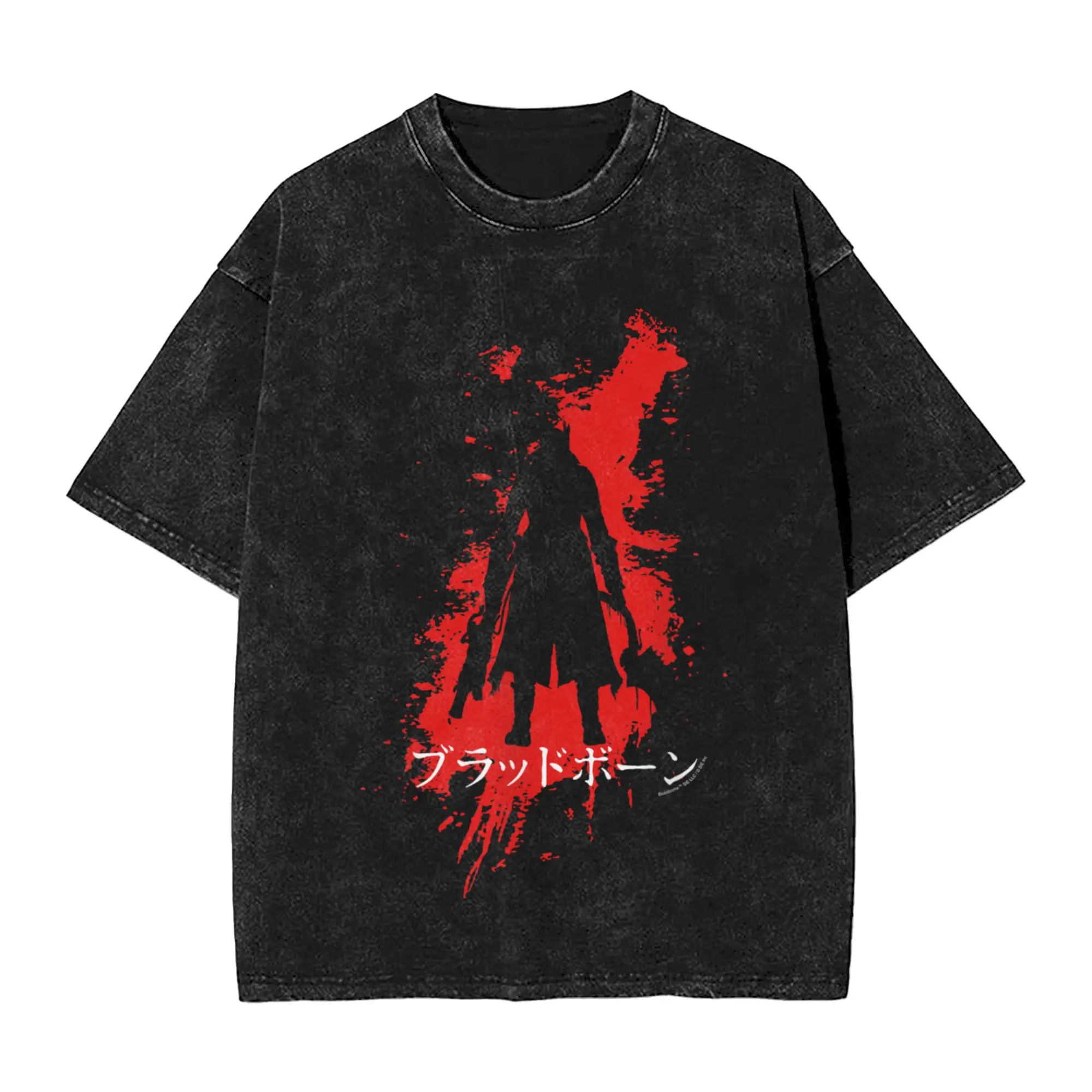 

Уличная стираная футболка Bloodborne Splatter Kanji, хлопковые футболки, популярная футболка для мужчин, летние футболки с забавным дизайном Y2K