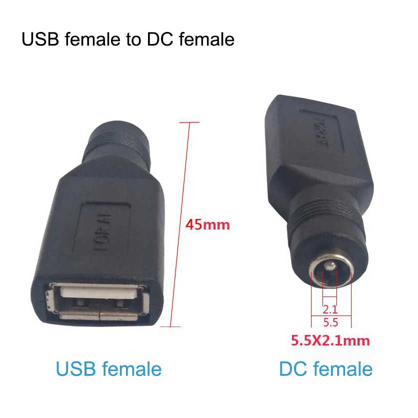 5V USB Female Jack to Round Head Hole 5.5 x 2.1mm Female Jack DC Power Interface Conversion Charger Adapter Connector D5