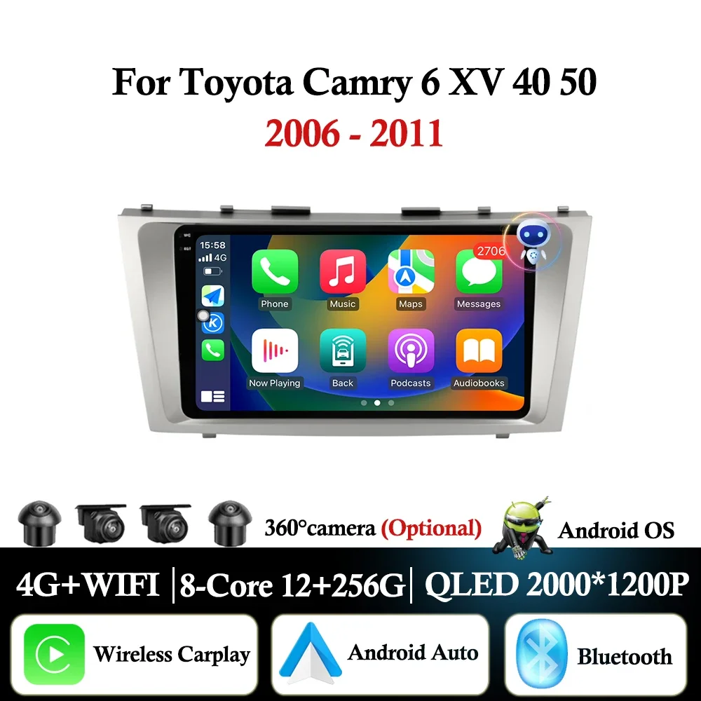 

Автомобильный радиоприемник-мультимедийный плеер для Toyota Camry 6 XV 40 50 2006-2011 Android Auto GPS-навигация WIFI DSP стерео QLED экран