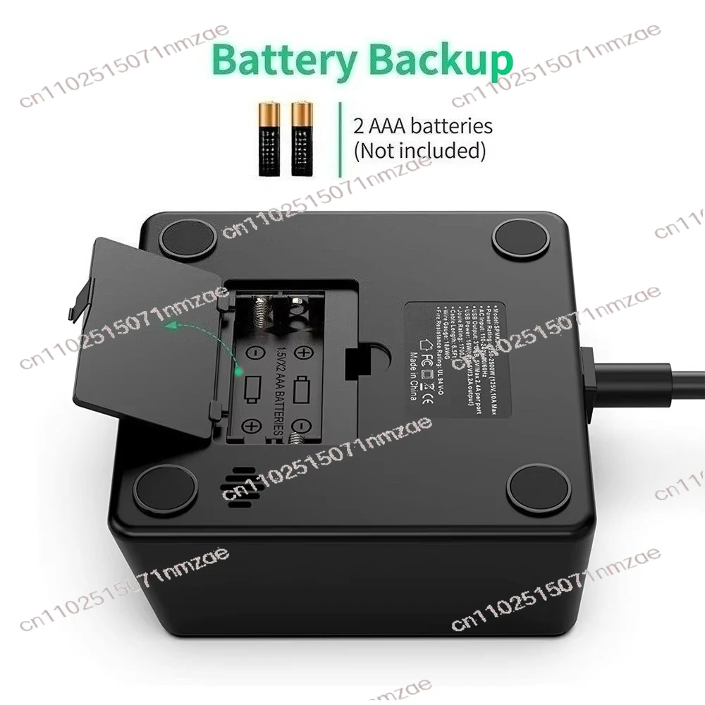 Wake-Up Light with 3 USB Ports, 2 AC Outlets, 6ft Power Strip, Surge Protector, Charging Station, LED Digital Alarm Clock