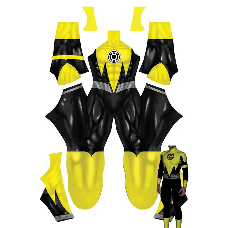 

Halloween Adult Men Yellow Lantern Cosplay Costume Superhero Bodysuit Zentai Party Jumpsuit
