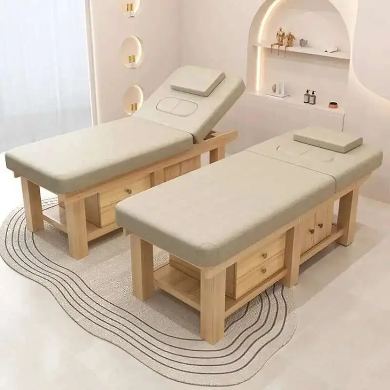 

Modern Folding Massage Table Beauty Mat Sofa Wood Tattoo Eyelash Salon Massage Bed Full Body Commercial Salon Furniture H