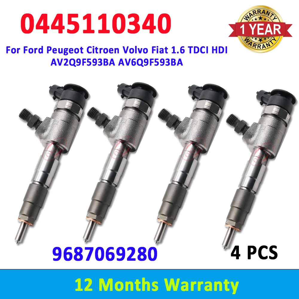 0445110340 9687069280 1980S5 New Diesel Fuel Injector For Ford Peugeot Citroen Volvo Fiat 1.6 TDCI HDI AV2Q9F593BA AV6Q9F593BA