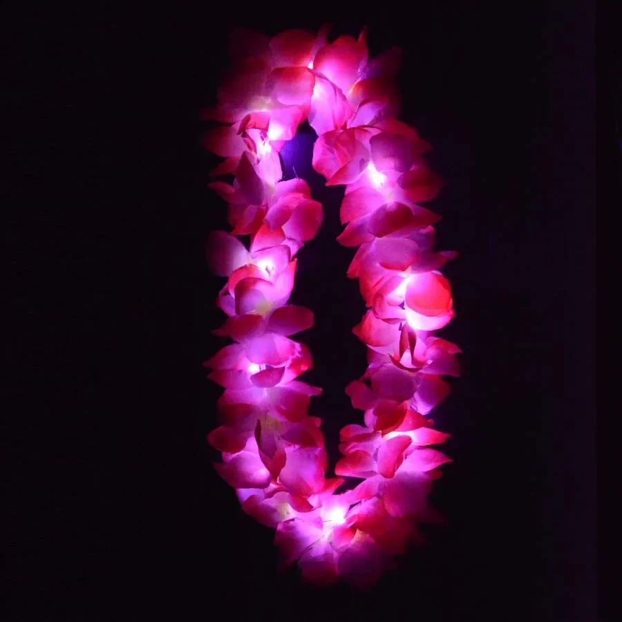 10pcs Light up Hawaiian Flower Necklaces Leis Luau Beach Hula Garland Hawaii  Holiday Birthday Gift Glow Party Wedding Festival