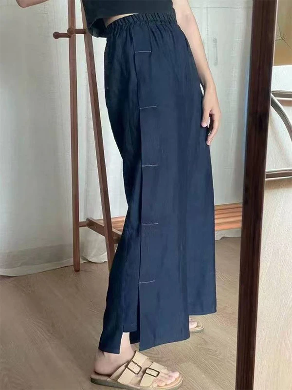 

Широкие брюки в стиле дзен в стиле ретро, женские свободные брюки из хлопка и льна с эластичной резинкой на талии, повседневные утягивающие летние брюки с высокой талией 2024, девять точек