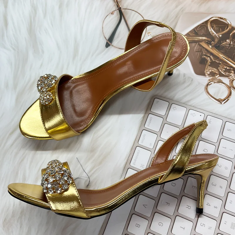 

2024 Summer Rhinestone Buckle Ultra hHh Heel Sandals Women's Side Hollow Sexy Open Toe Stiletto Back Straps Women's Shoes