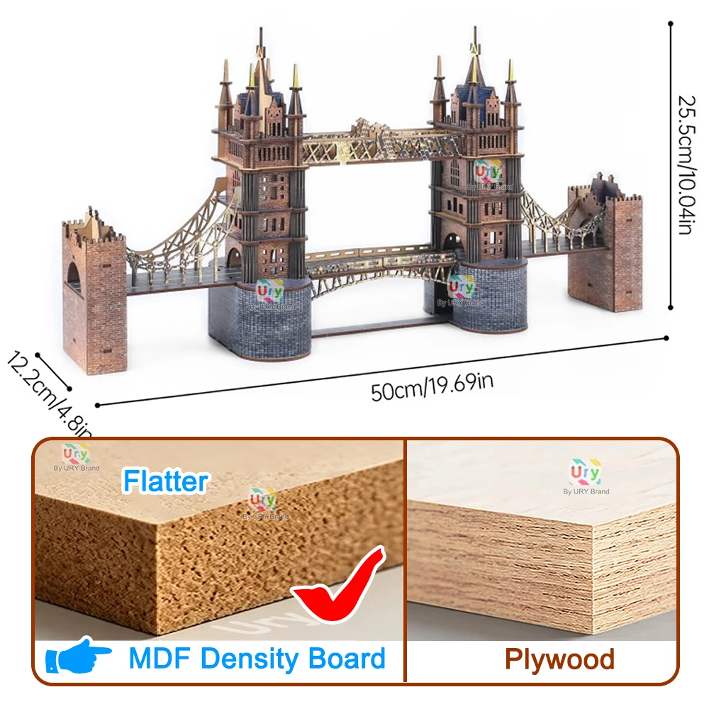 Ury 3D Wooden Puzzle Colorful England London Tower Bridge Retro Assembly Souvenir Kits Famous Attractions Model Gift for Adult