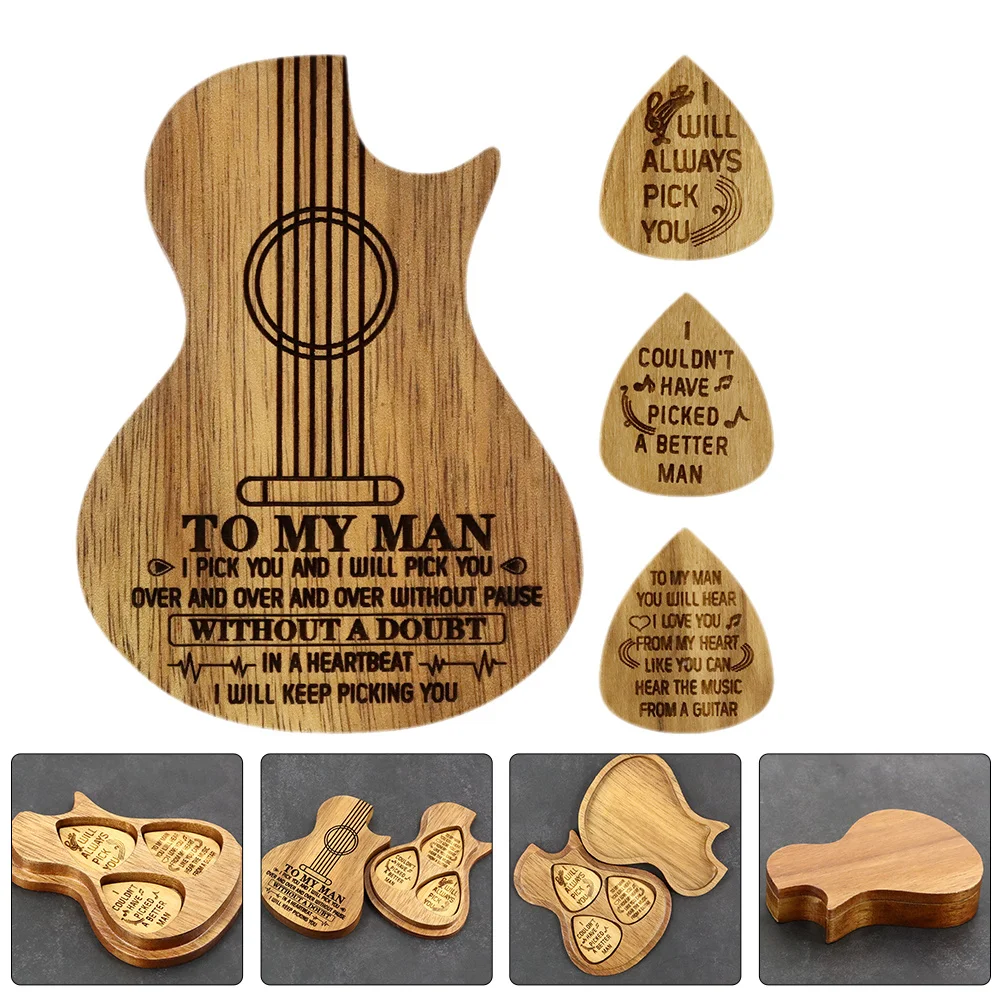 

1Set Wooden Guitar with Case Guitar Picks Holder for Beginners Protective Picks for Realistic Sound Ideal Travel