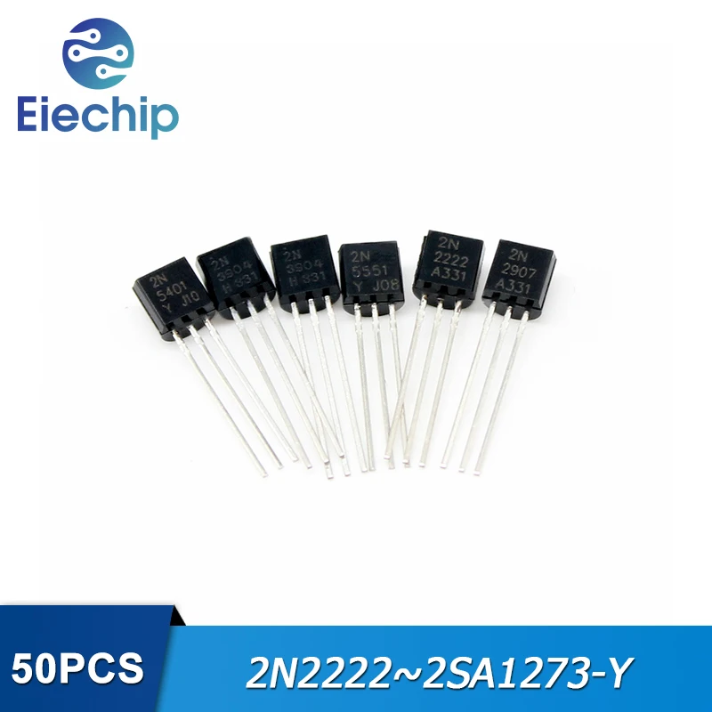 50PCS Transistor TO-92 2N2222 2N2907 2N3904 2N3906 2N5401 2N5551 2SA1273-Y A1015 A42 A733 A92 Transistors NPN PNP New Original