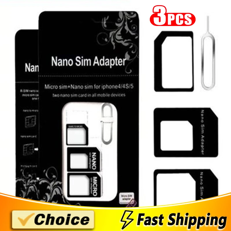 3 Pcs Micro Nano SIM Card Adapter Connector Kit For iPhone 6 7 plus 5S Huawei P8 lite P9 Xiaomi Redmi Note 4 Pro 3S 3 Mi5 sims