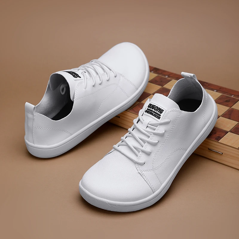 Wide Toe Men's Walking Shoes Comfortable PU Leather Sneakers For Men Barefoot Shoes Non-slip Casual Sports Shoes Man Flat Shoes