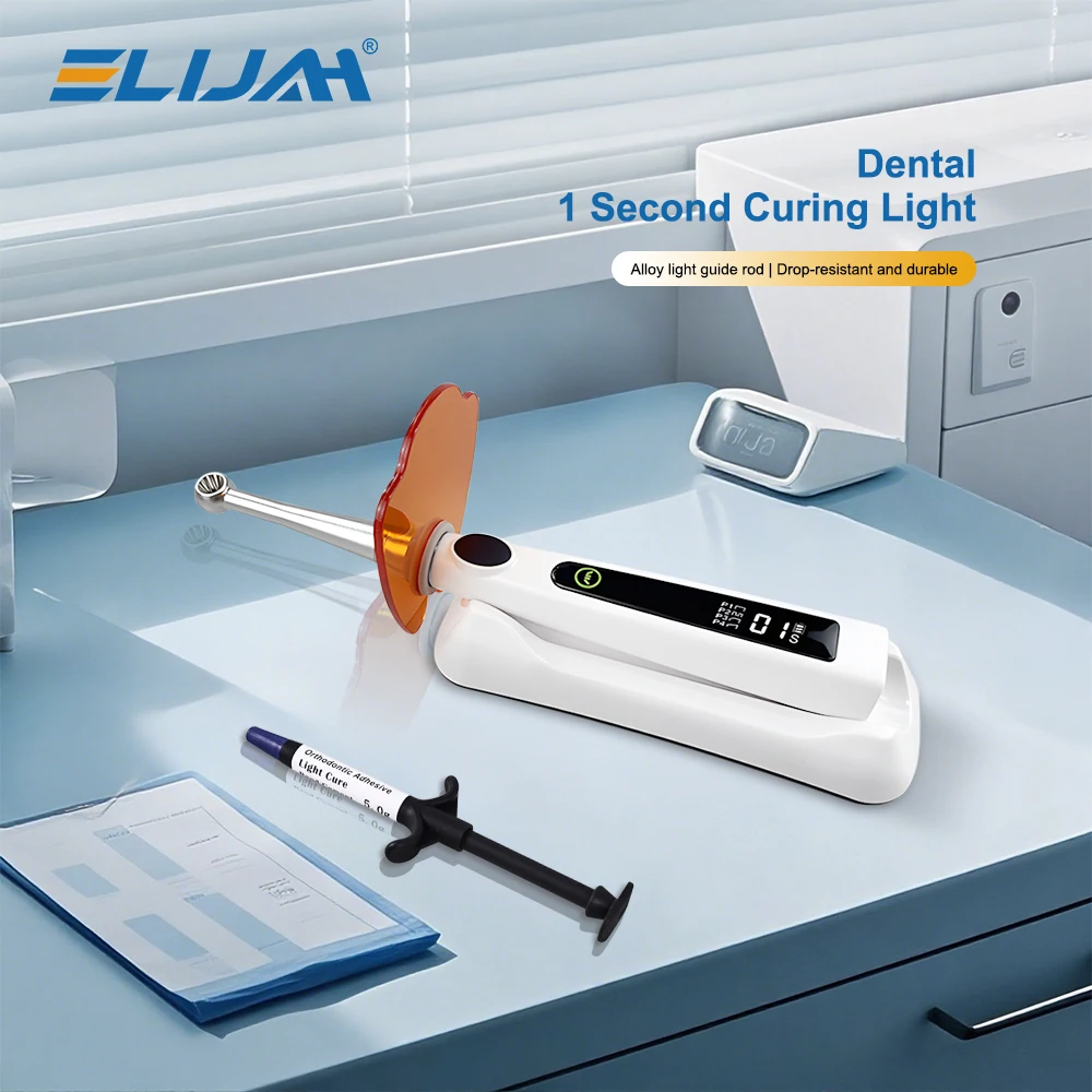 ELIJAH Dental Curing LED-Lampe, kabellos, 1 Sekunde, Heillicht, 800–2400 mW/cm2, Zahnmedizin-Ausrüstung, Metallkopf, 360 °   Rotierende Laborwerkzeuge