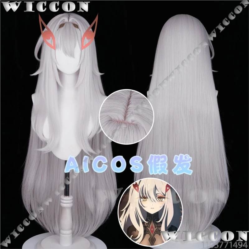 أزياء Ronova Ruler of Death Genshin Impact Game التأثيرية، شعر مستعار فضي، أغطية رأس حمراء، امرأة فتاة، دعائم الهالوين، لعب الأدوار للحفلات