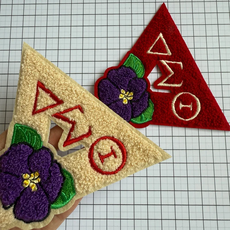 Red and Cream Chenille Delta Violet Iron on Patch For Jacket, Large and Small Size, Delta Sorority Gift