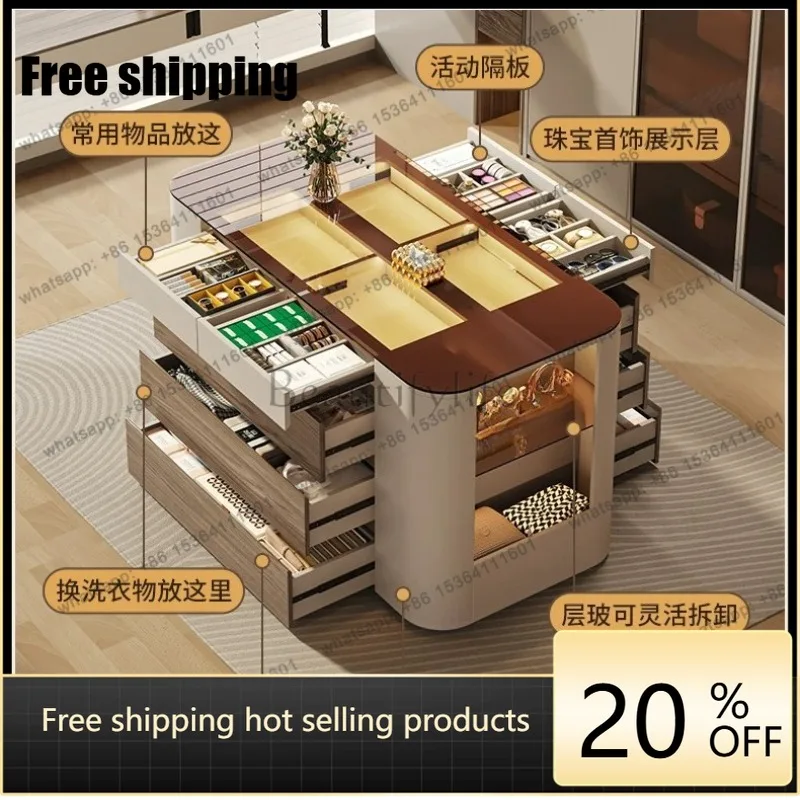 YJ Italian Minimal Jewelry Island Counter, Floor Display Cabinet for Walk-in Closet & Master Bedroom, Jewelry Handbag Storage