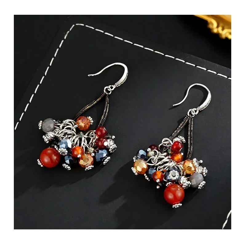 

Personalized Heavy Industry Natural Stone Earrings, Ear Hooks, Retro Fringed Earrings, Temperament, Long and Thin Haute Couture
