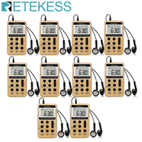 RETEKESS 10Pcs V112 FM AM 2 Band Radio Mini Portable Digital Tuning Radio Receiver With Rechargeable Battery & Earphone