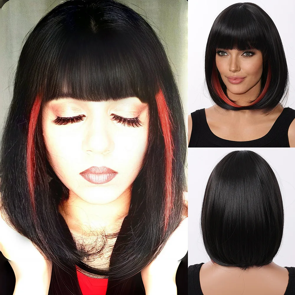 

Wig Women's Fashion Qi Bangs Short Bobo Wig Headgear Air Bangs Short Straight Hair Wig Headgear