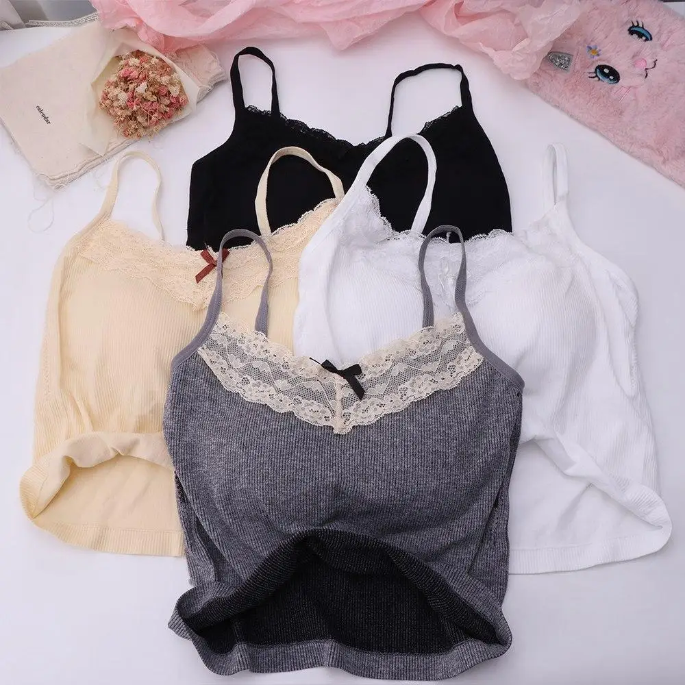 عادية مقوس دانتيل سترة قمصان Y2K أكمام تانك القمم مع منصات الصدر الحياكة الحمالة سترة السفر