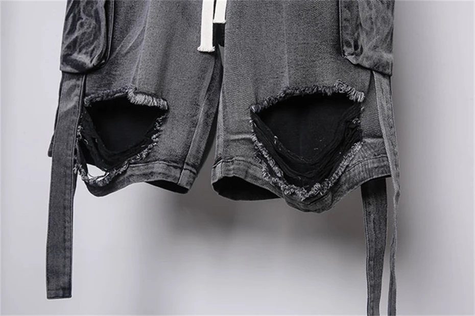 Vintage Ripped Hole Jeans Shorts Men Streetwear Hip Hop Washed Knee Length Pants 2025 Summer New Harajuku Y2K Denim Shorts Male