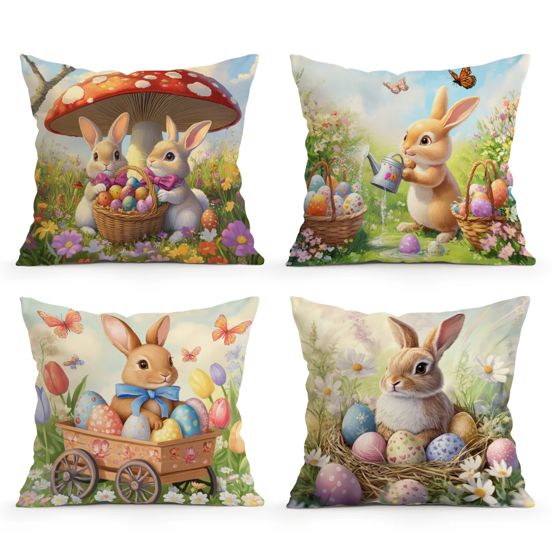 Easter Spring Rabbit Cushions Pillowcase Polyester Cushion Cover Throw Pillow Pillowcover Home Car Sofa Decor