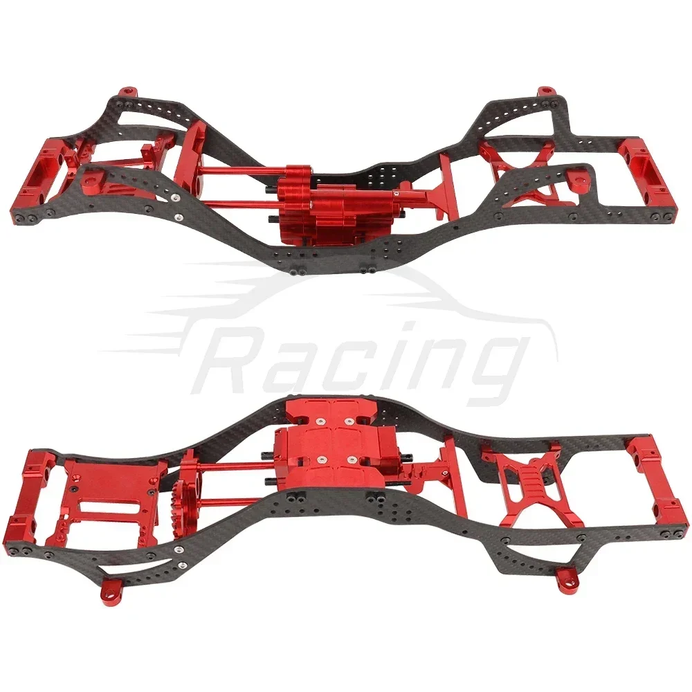 Metal Carbon Fiber Chassis Car Empty Frame Kit with Steel Gears Gearbox for 1/10 RC Axial SCX10 Pro Crawler Car Upgrade Part