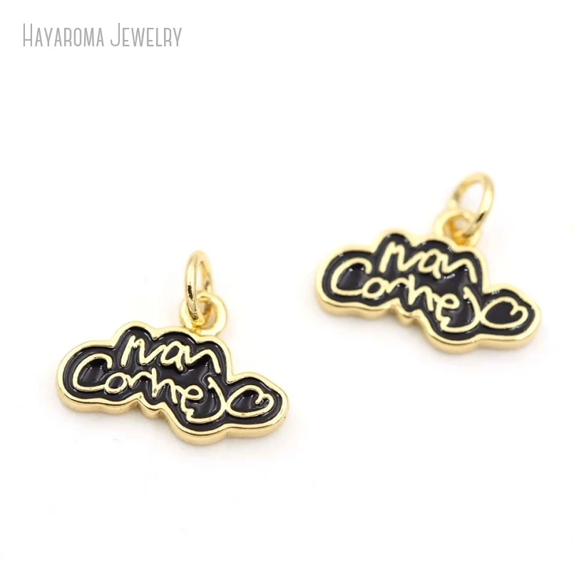 10Pcs Metal Gold Color Pendant Jewelry Black Enamel Ivan Cornejo Alphabet Letter Wholesale Copper Charms PM52970