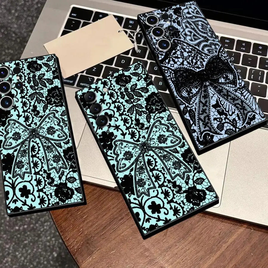 Phone Cover Case for Samsung Galaxy S26 Ultra S23 S22 S24 S21 Note 20 10 S20 FE S25 Plus Cool Black Lace