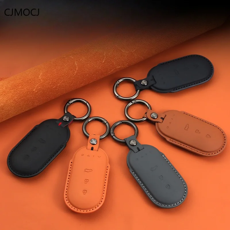 For 2024 Huawei AITO M5 M7 M9 Key Case Cover Bag, Genuine Top-Grain Leather  Car Key Fob Shell, Smart Keychain, AITO Accessories